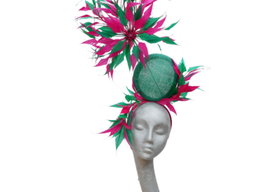 For Sale: Emerald & Hot Pink Feature Fascinator