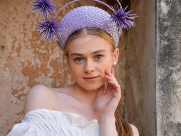 For Sale: Aurelia - Lilac Sparkle Crown with Feather Bursts