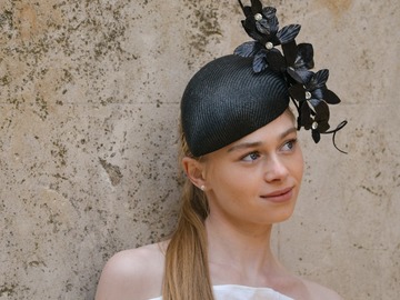 For Sale: Astrid - Black Straw Hugger with Orchids