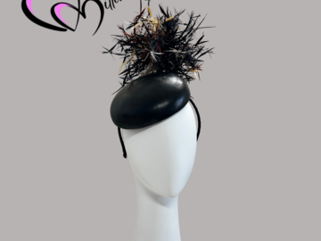For Sale: Black leather Button Fascinator
