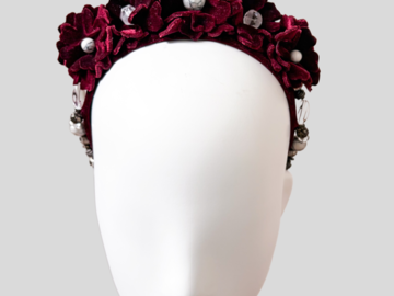 For Sale: ELENA Wine Red Velvet Floral Crown
