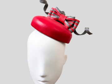 For Sale: CAMILA Red & Grey Italian Leather Cocktail Hat