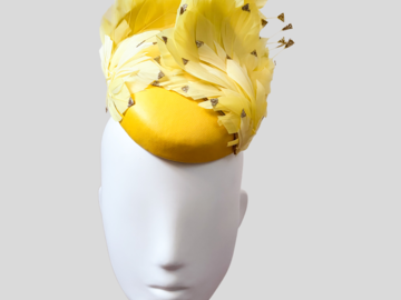 For Sale: VALENTINA Yellow & Gold Italian Leather Cocktail Hat