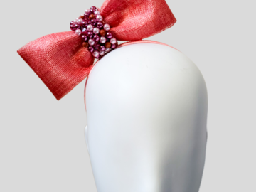 For Sale: EMILIA Coral Pink Sinamay Bow Fascinator