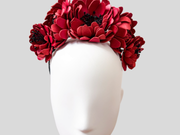 For Sale: ZINNIA Red Italian Leather Zinnia Flower Headband Crown