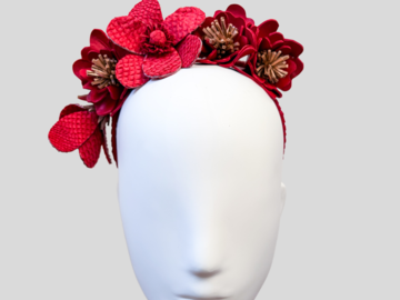 For Sale: GRETA Red & Rose Gold Leather Fascinator