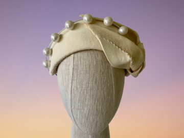 For Sale: Alba Royale- Cream Felt Crown with Pearls