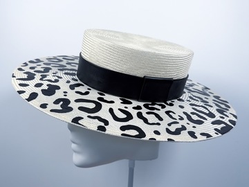 For Sale: Ivory and Black Animal Print Boater - BY⭑SHIMMER