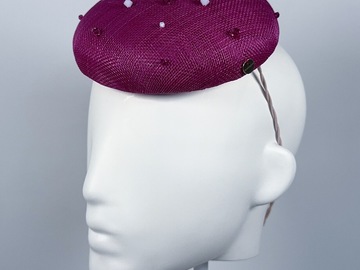 For Sale: Fuschia Pink Sinamay Button Beret with Swarovski Beading