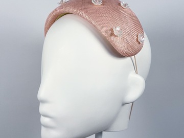 For Sale: Pale Pink Sinamay Bandeau with Flower Beading - BY⭑SHIMMER