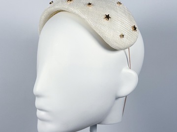 For Sale: Ivory Sinamay Bandeau with Gold Star Beading - BY⭑SHIMMER