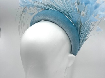 For Sale: Pale Blue Velvet Feather Spray Padded Headband - BY⭑SHIMMER