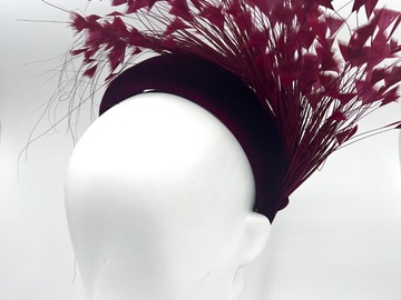 For Sale: Burgundy Velvet Feather Spray Padded Headband - BY⭑SHIMMER