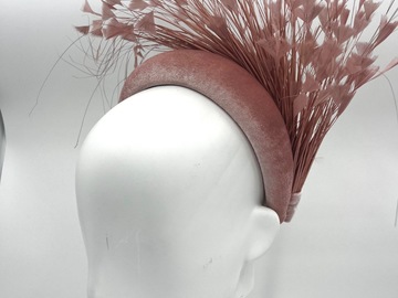 For Sale: Blush Pink Velvet Feather Spray Padded Headband - BY⭑SHIMMER