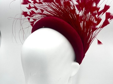 For Sale: Red Velvet Feather Spray Padded Headband - BY⭑SHIMMER