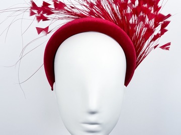 For Sale: Red Velvet Feather Spray Padded Headband - BY⭑SHIMMER