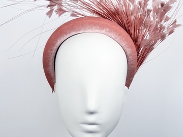 For Sale: Blush Pink Velvet Feather Spray Padded Headband - BY⭑SHIMMER