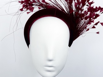 For Sale: Burgundy Velvet Feather Spray Padded Headband - BY⭑SHIMMER