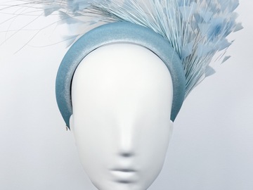 For Sale: Pale Blue Velvet Feather Spray Padded Headband - BY⭑SHIMMER