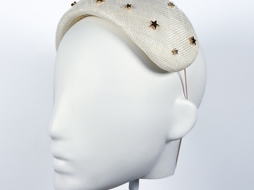 For Sale: Ivory Sinamay Bandeau with Gold Star Beading - BY⭑SHIMMER