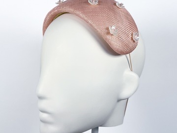 For Sale: Pale Pink Sinamay Bandeau with Flower Beading - BY⭑SHIMMER