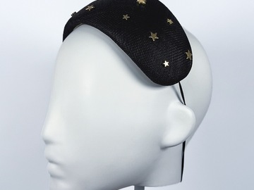 For Sale: Black Sinamay Bandeau with Gold Star Beading - BY⭑SHIMMER