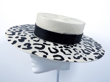 For Sale: Ivory and Black Animal Print Boater - BY⭑SHIMMER
