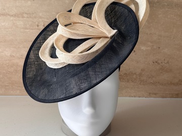 For Sale: Morgan & Taylor Black & Ivory Sinamay Disc Fascinator Headba