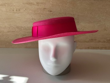 For Sale: Morgan & Taylor Hot Pink Boater Hat with Grosgrain Band