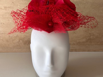 For Sale: Millinery by Christine Red Rose & Lattice Veil Percher Fasci