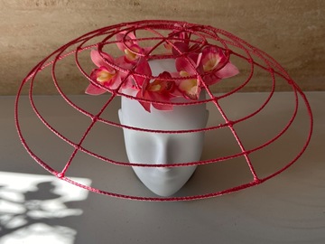For Sale: Sonlia Pink Sculptural Wire Cage Brim Fascinator with Orchid