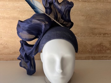 For Sale: Monroe Millinery Navy Silk Abaca Sculptural Swirl Percher — 