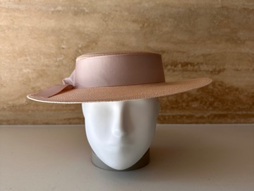 For Sale: Morgan & Taylor Blush Braided Boater Hat with Dusty Pink Gro