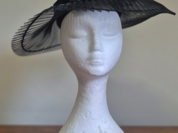 For Sale: Black Neil Grigg  Disc Percher Headpiece with Silk Rose