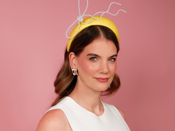 For Sale: Alba headband in yellow straw with white floating crinoline 