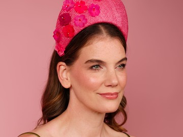 For Sale: Aurora Halo in pink with gradient floral trim