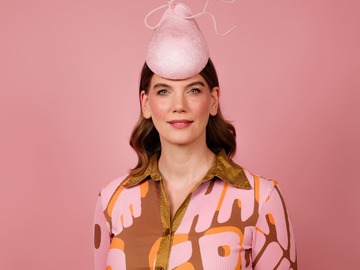 For Sale: Solace percher headpiece in pink with white floating crinoli