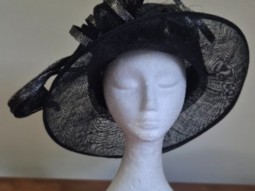 For Sale: Morgan & Taylor Black Sinamay wide brim hat with silver trim