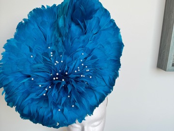 For Sale: Cynthia Bryson Aqua Blue Feather with Pearls