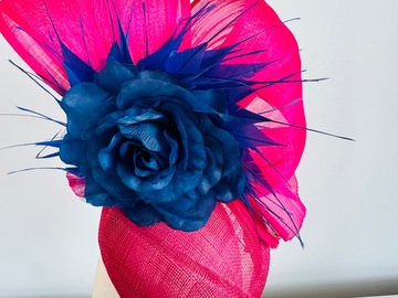 For Rent: Hot Pink Cobalt Blue Elastic Sinamay Fascinator 