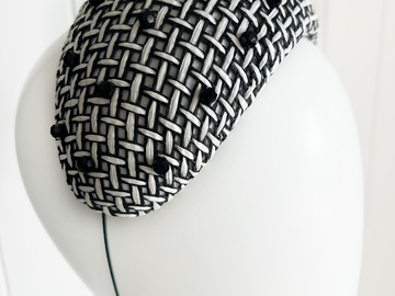 For Sale: Black and white straw fabric curvette.