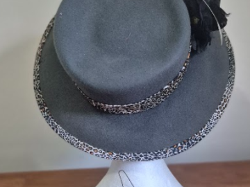 For Sale: Fillies Collection Charcoal Wool hat with Leopard Print trim